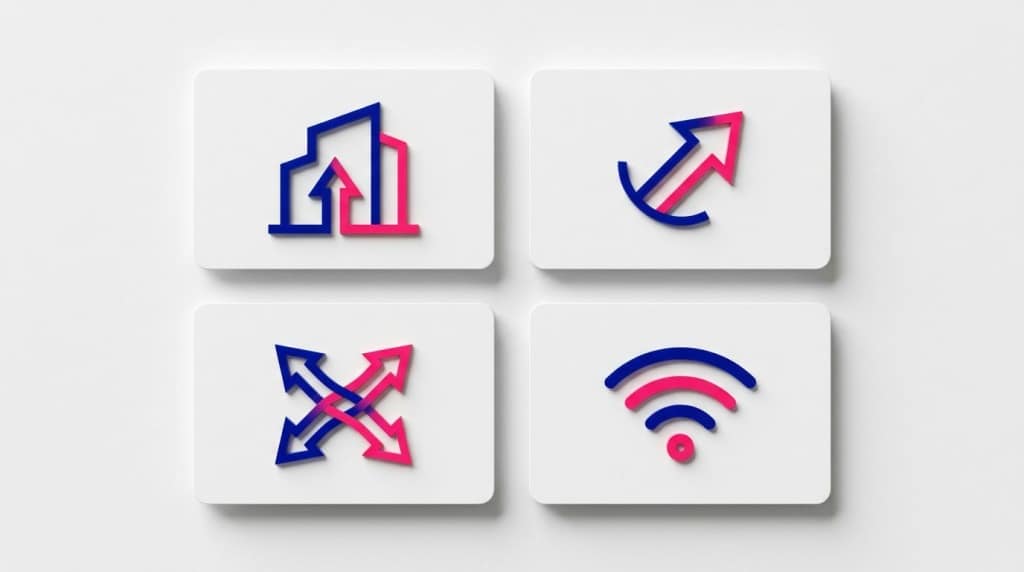 Ícones de crescimento e conectividade em fundo branco