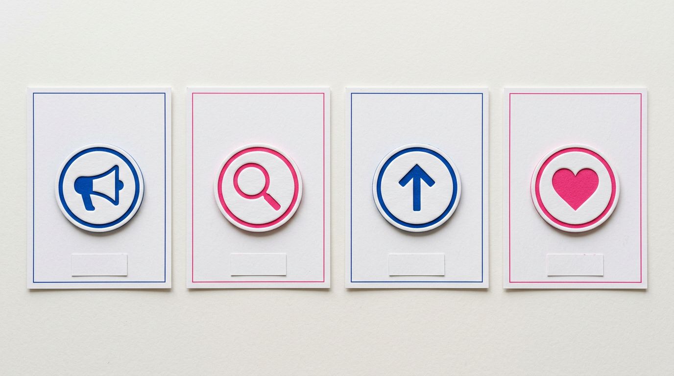 Ícones de comunicação e interação em cartões