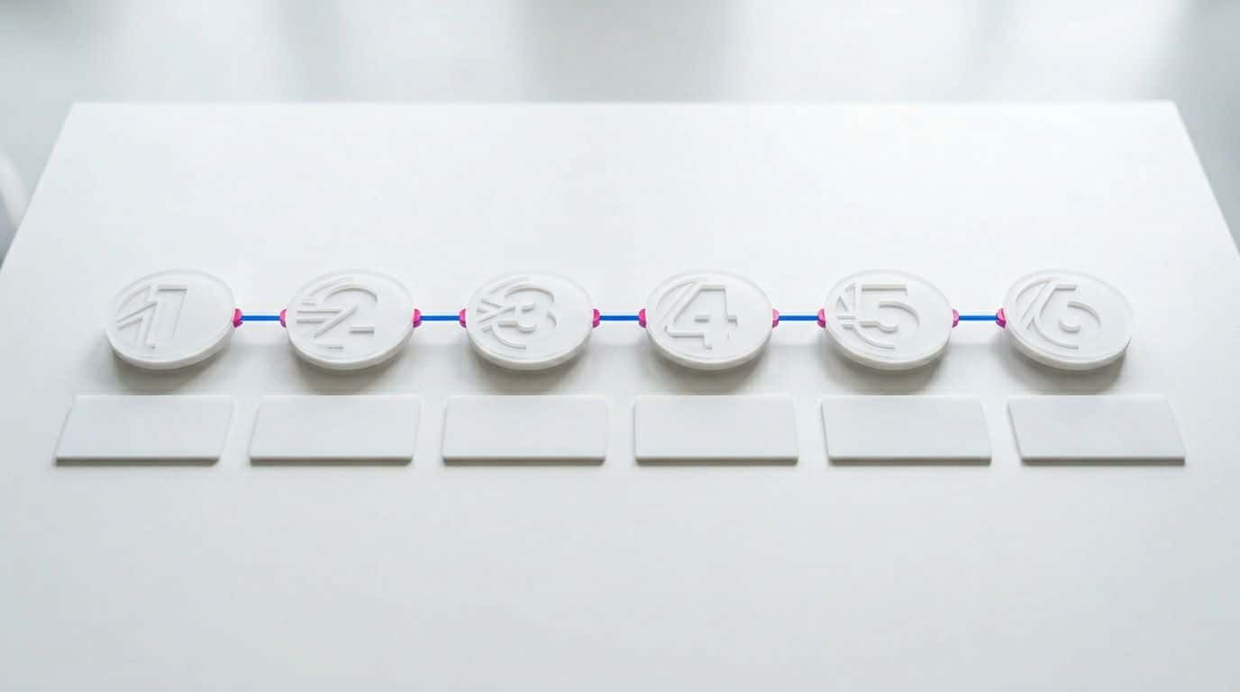 Números sequenciais em placas brancas sobre mesa